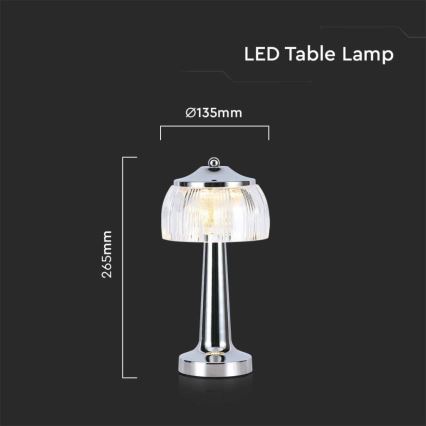 LED punjiva stona lampa na dodir, prigušiva, LED/1W/5V, 3000-6000K, 1800 mAh, sjajni hrom