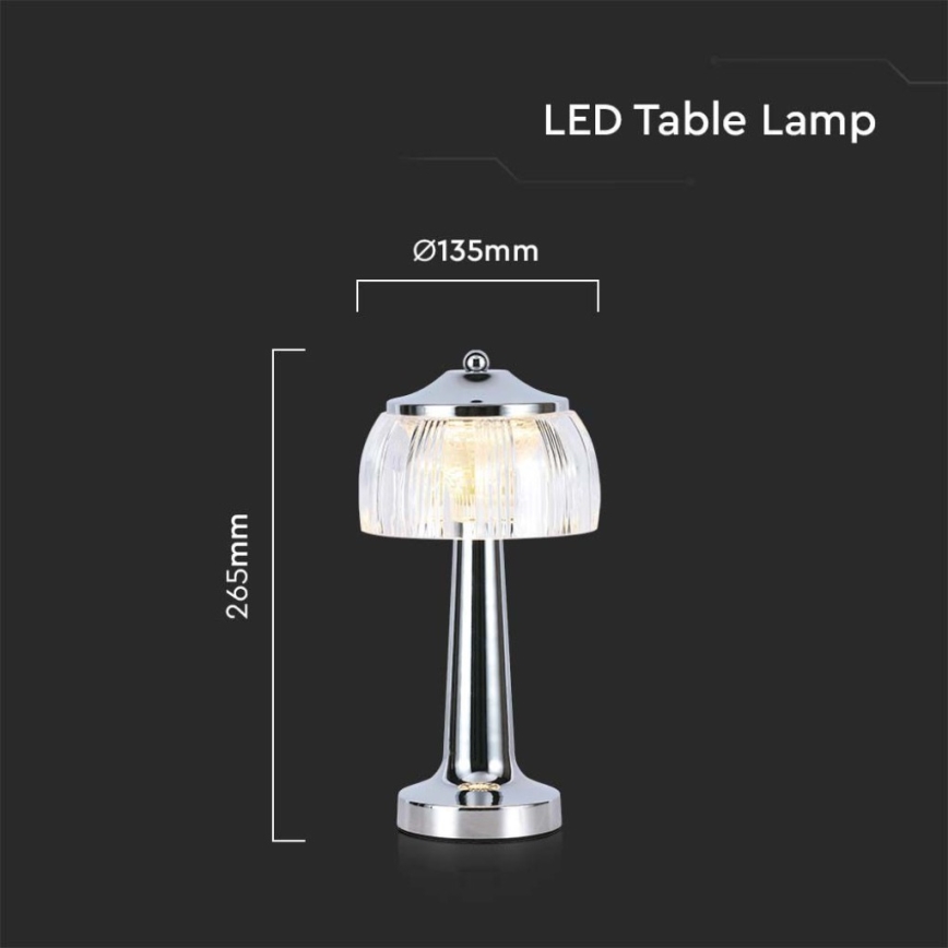 LED punjiva stona lampa na dodir, prigušiva, LED/1W/5V, 3000-6000K, 1800 mAh, sjajni hrom