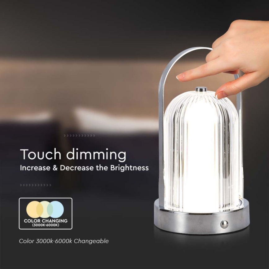 LED prigušiva punjiva dodirna stona lampa LED/1W/5V 3000-6000K 1800 mAh mat hrom