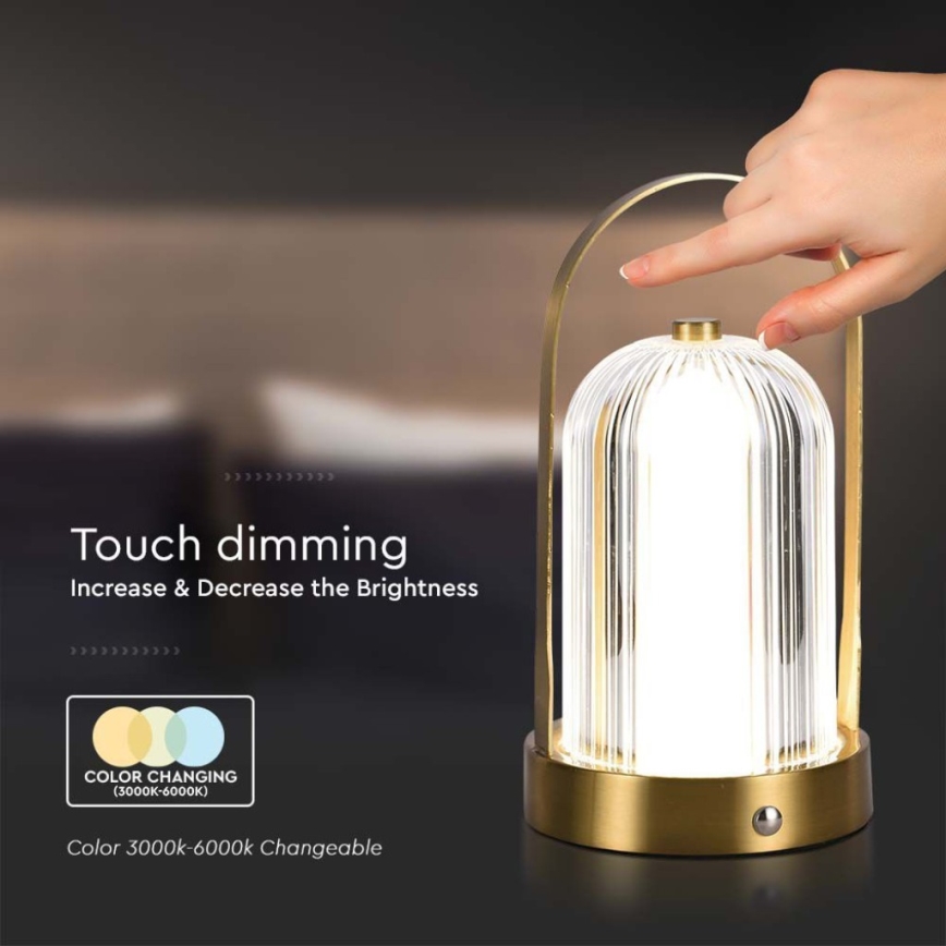 LED prigušiva punjiva dodirna stolna lampa LED/1W/5V 3000-6000K 1800 mAh zlatna