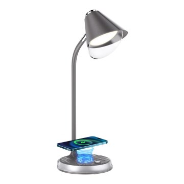 LED prigušiva stona lampa sa bežičnim punjenjem FINCH LED/9W/12/230V siva/sjajni hrom