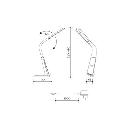 LED prigušiva stona lampa sa bežičnim punjenjem i senzorom pokreta LORD EVO LED/8W/230V 3000K/4500K/6000K crna