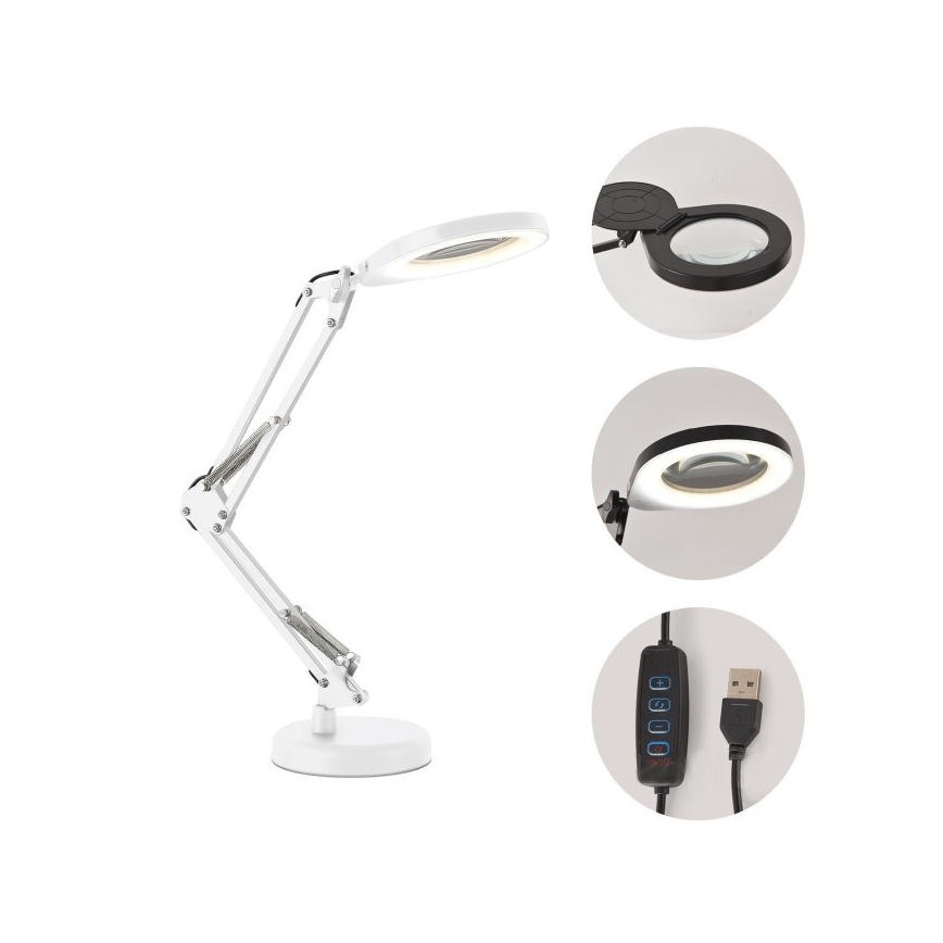 LED prigušiva stona lampa sa lupom 2 u 1 AURIQ LOUPE LED/10W/5V 3000/4000/6500K bela