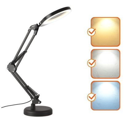 LED prigušiva stona lampa sa lupom 2u1 AURIQ LOUPE LED/10W/5V 3000/4000/6500K crna