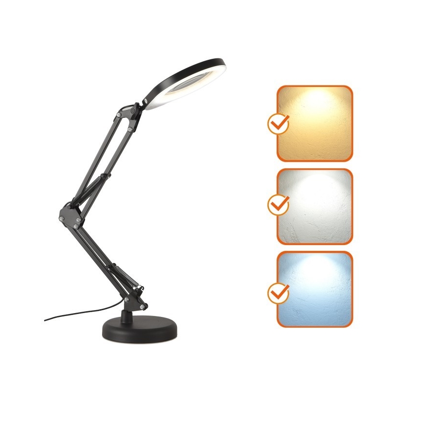 LED prigušiva stona lampa sa lupom 2u1 AURIQ LOUPE LED/10W/5V 3000/4000/6500K crna