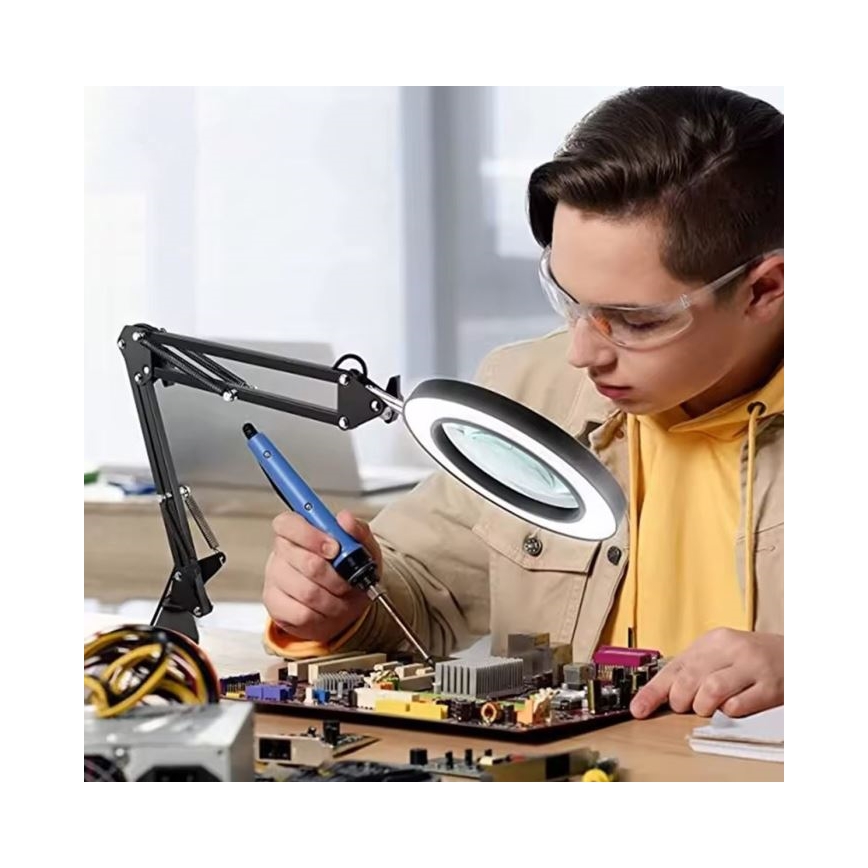 LED podesiva stona lampa sa lupom i prigušivačem LED/11W/5V 3000-6000K crna