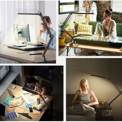LED stolna lampa sa stezaljkom, prigušiva, sa dodirnim senzorom, fleksibilna, LED/10W/5/230V 3000/4000/6000K crna