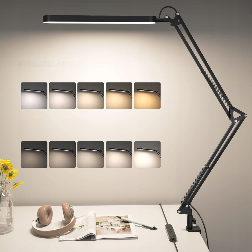 LED stolna lampa sa stezaljkom, prigušiva, sa dodirnim senzorom, fleksibilna, LED/10W/5/230V 3000/4000/6000K crna