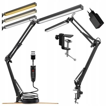 LED stolna lampa sa stezaljkom, prigušiva, sa dodirnim senzorom, fleksibilna, LED/10W/5/230V 3000/4000/6000K crna