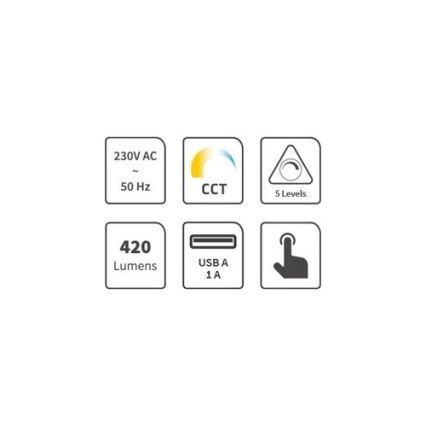 LED prigušiva stona lampa sa USB LED/7W/230V 3000K/4000K/5500K bela