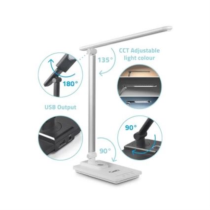 LED prigušiva stona lampa sa USB priključkom, LED/9W/230V, 3000K/4000K/5500K, bela