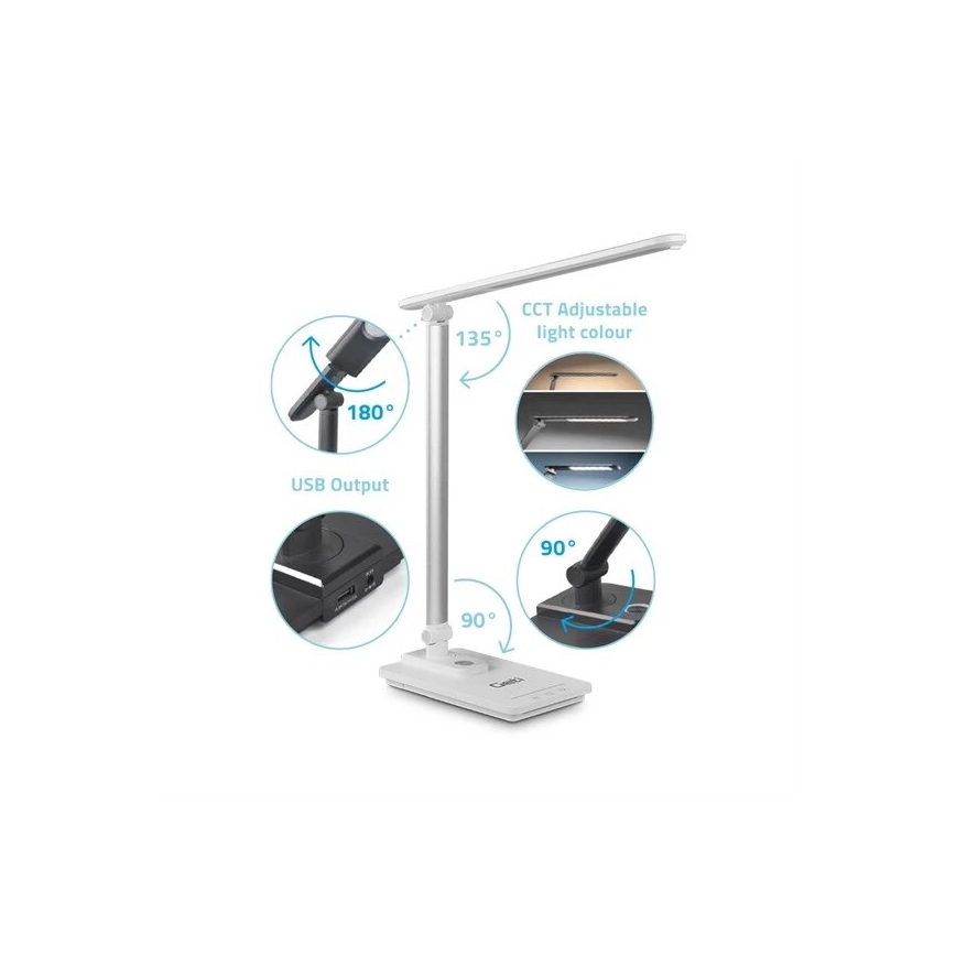 LED prigušiva stona lampa sa USB priključkom, LED/9W/230V, 3000K/4000K/5500K, bela