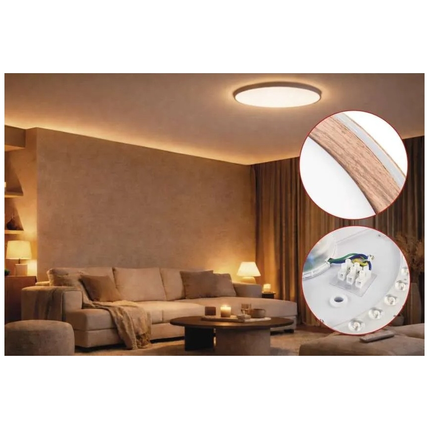 LED prigušiva plafonska svetiljka ILVI LED/45W/230V 2700-6500K prečnik 50 cm drveni dekor + daljinski upravljač