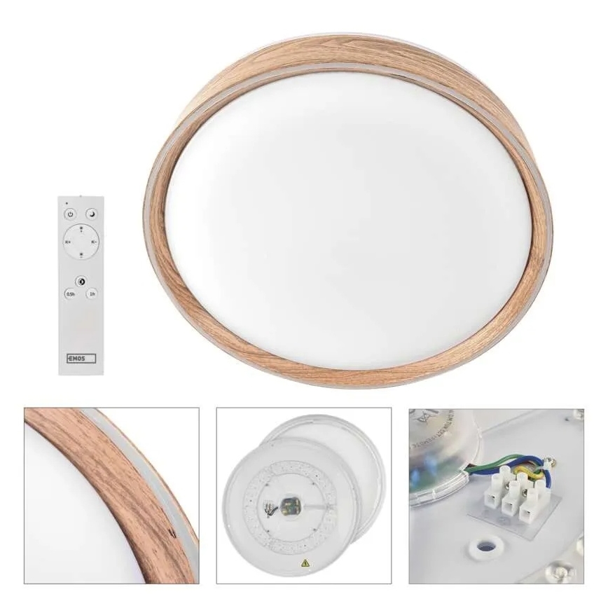 LED prigušiva plafonska svetiljka ILVI LED/45W/230V 2700-6500K prečnik 50 cm drveni dekor + daljinski upravljač