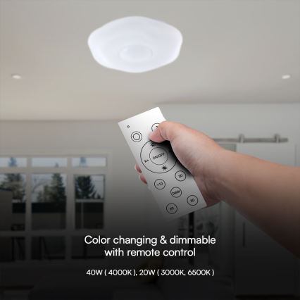 LED prigušiva stropna svetiljka LED/40W/230V 3000-6500K 40 cm bela + daljinski upravljač