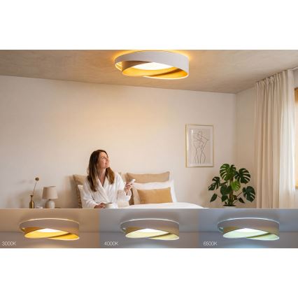 LED prigušiva plafonska svetiljka SMART GALAXY MODERN LED/24W/230V 3000-6500K pr. 55 cm bela/bež/zlatna + daljinski upravljač