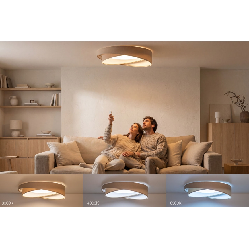 LED prigušiva plafonska svetiljka SMART GALAXY MODERN LED/24W/230V 3000-6500K prečnika 55 cm bež/bela + daljinski upravljač