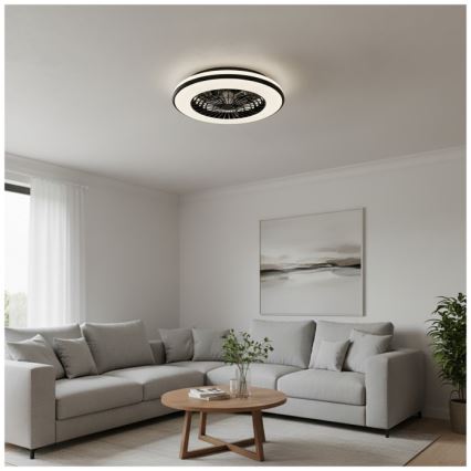 LED prigušiva plafonsko svetlo sa ventilatorom VENTELUX LED/48W/230V 3000/4000/6500K pr. 48,5 cm crno + daljinski upravljač