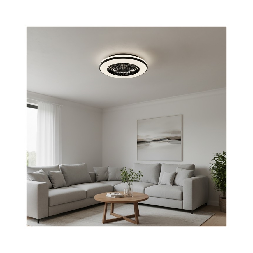 LED prigušiva plafonsko svetlo sa ventilatorom VENTELUX LED/48W/230V 3000/4000/6500K pr. 48,5 cm crno + daljinski upravljač
