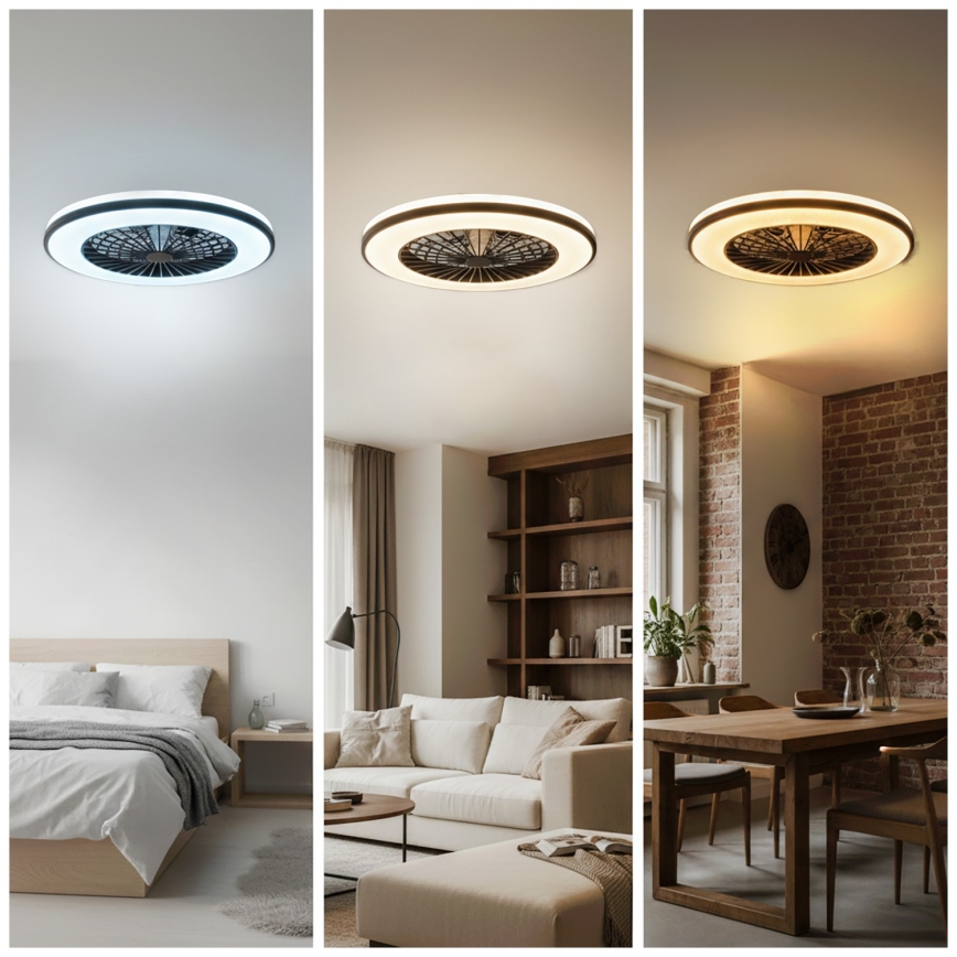 LED prigušiva plafonsko svetlo sa ventilatorom VENTELUX LED/48W/230V 3000/4000/6500K pr. 48,5 cm crno + daljinski upravljač