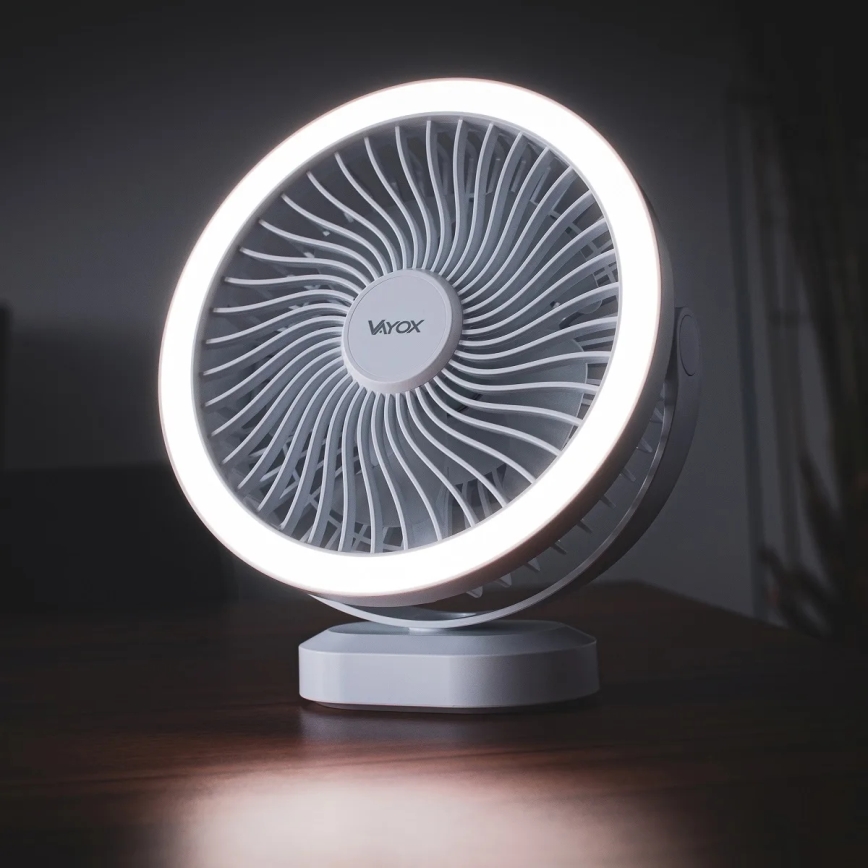 LED Punjiv stoni ventilator sa LED osvetljenjem LED/3W/5V USB 2400 mAh bela