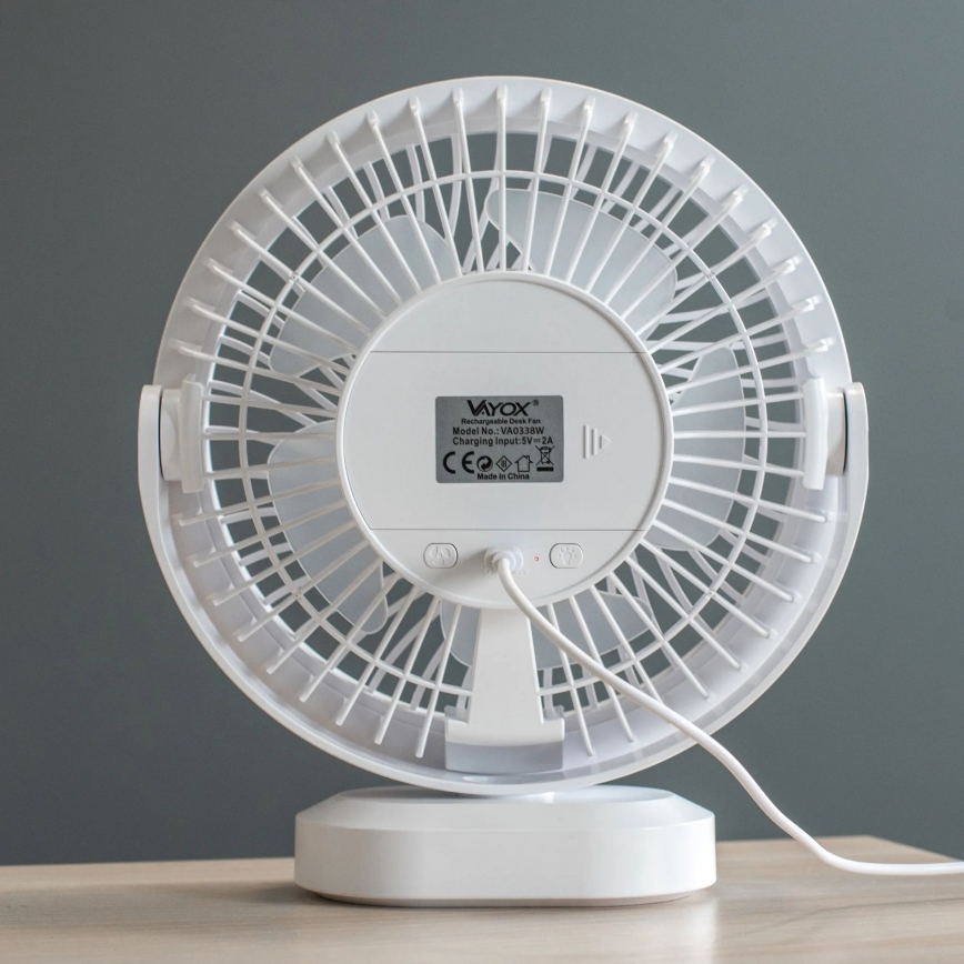 LED Punjiv stoni ventilator sa LED osvetljenjem LED/3W/5V USB 2400 mAh bela