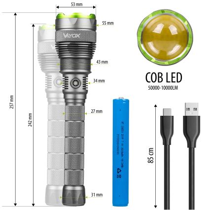 LED prigušiva punjiva lampa sa funkcijom powerbanke LED/5V IPX7 10000 lm 2600 mAh