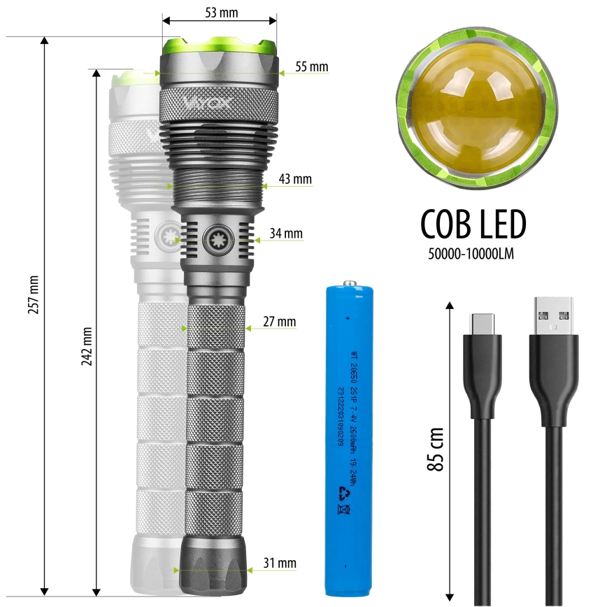 LED prigušiva punjiva lampa sa funkcijom powerbanke LED/5V IPX7 10000 lm 2600 mAh