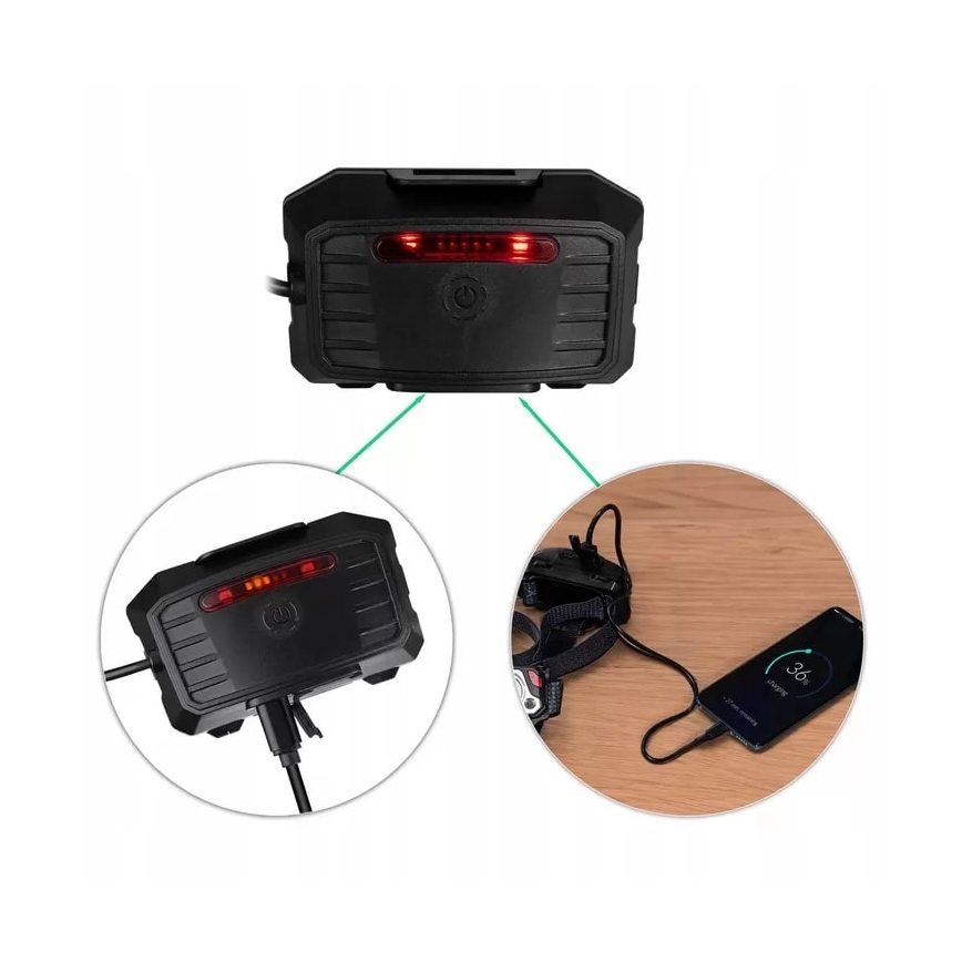 LED prigušiva punjiva čelna lampa sa senzorom i funkcijom powerbanke i crvenim svetlom LED/10W/5V IP44 1200 lm 4000 mAh