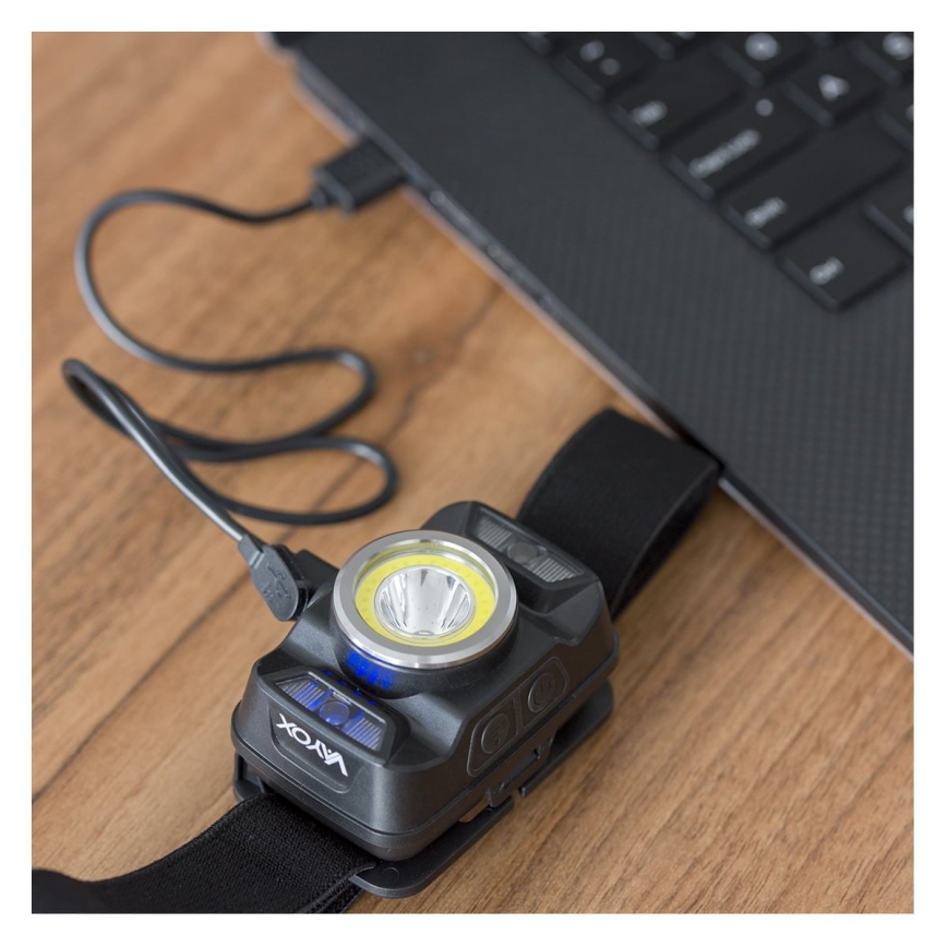 LED prigušiva punjiva čeona lampa sa senzorom i crvenim svetlom LED/15W/5V IP66 430 lm 1800 mAh