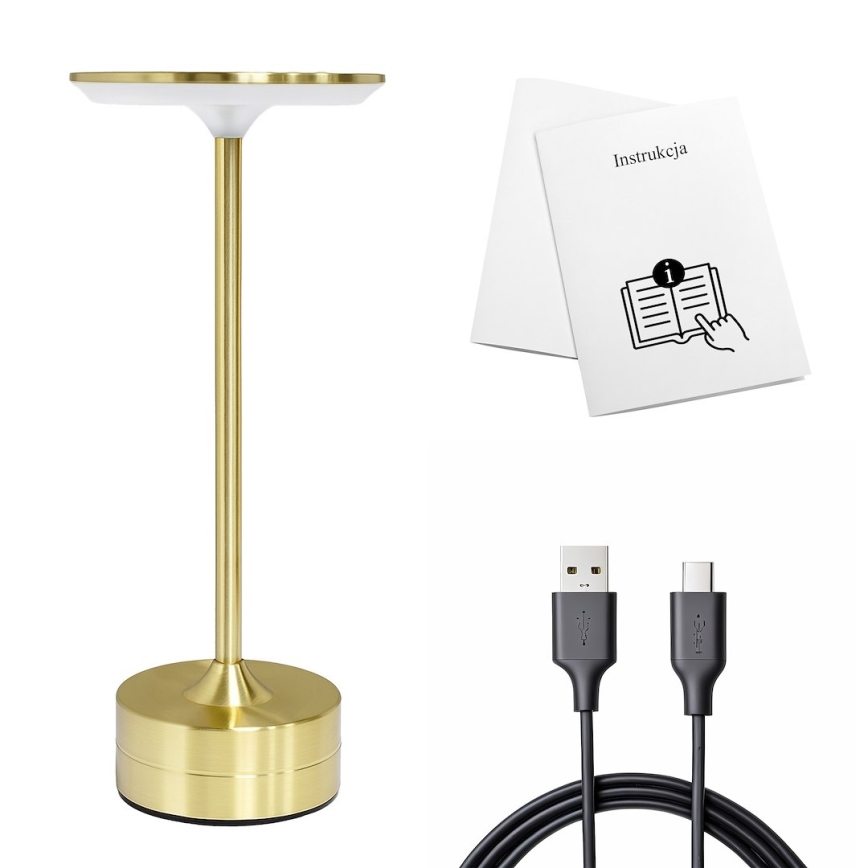 LED punjiva dodirna stona lampa TAVOLO LED/2,5W/5V 2400 mAh 3000-6000K zlatna