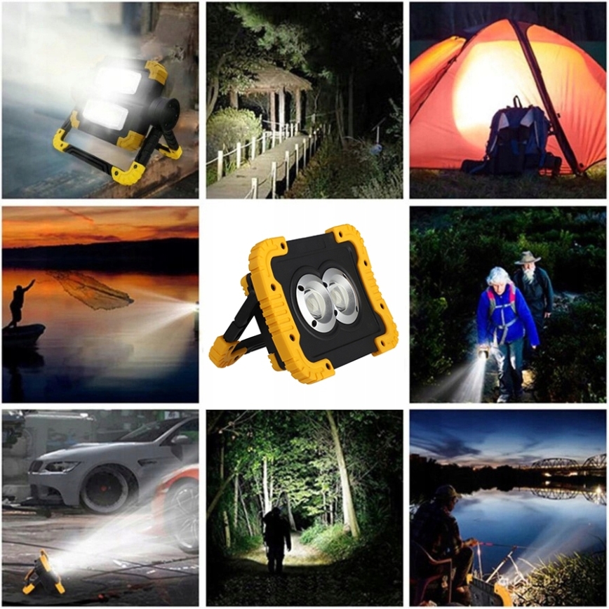 LED punjivi reflektor sa funkcijom powerbanke LED/20W/5V 4400 mAh IP44 crna/žuta