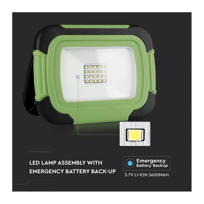 LED punjivi reflektor sa SAMSUNG LED čipom/10W/3,7V IP44 4000K 3600 mAh zelena