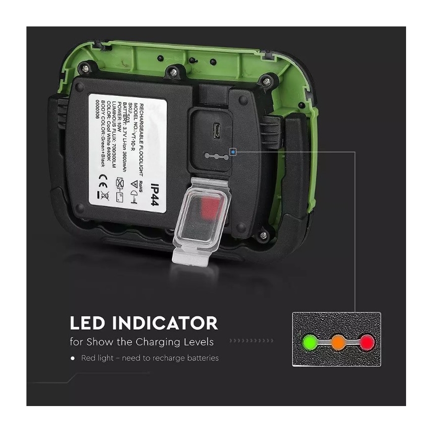 LED punjivi reflektor sa SAMSUNG LED čipom/10W/3,7V IP44 4000K 3600 mAh zelena