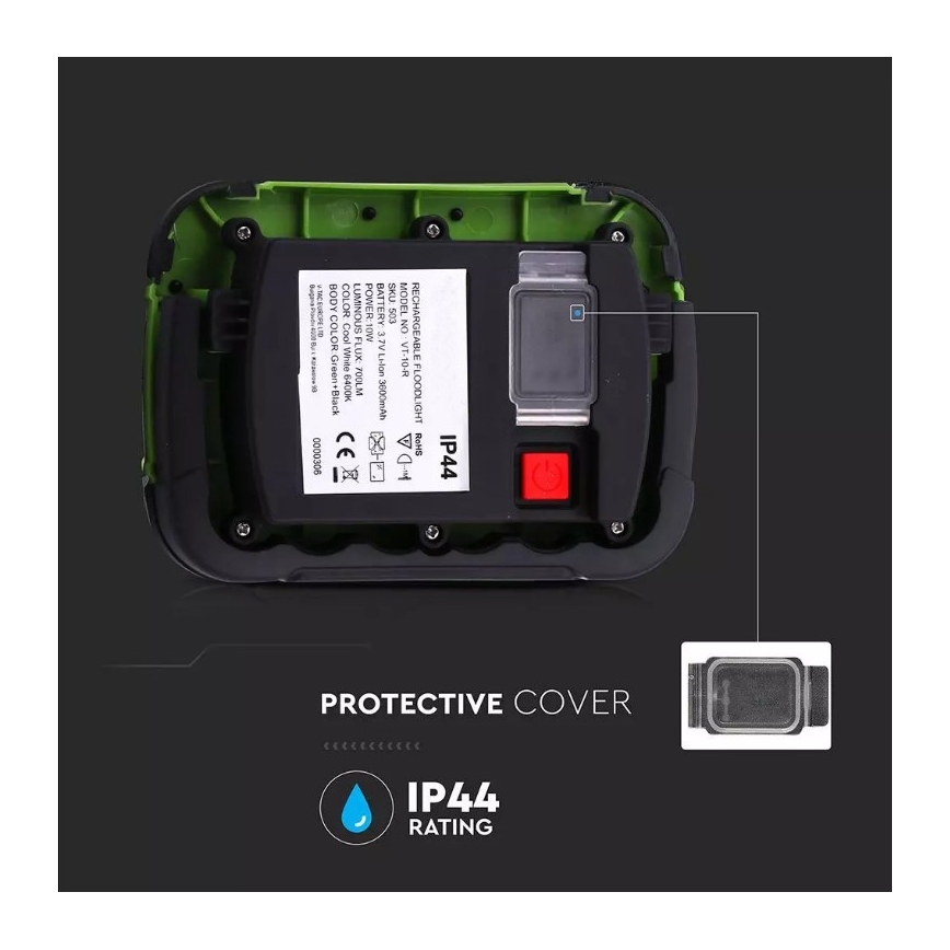 LED punjivi reflektor sa SAMSUNG LED čipom/10W/3,7V IP44 4000K 3600 mAh zelena