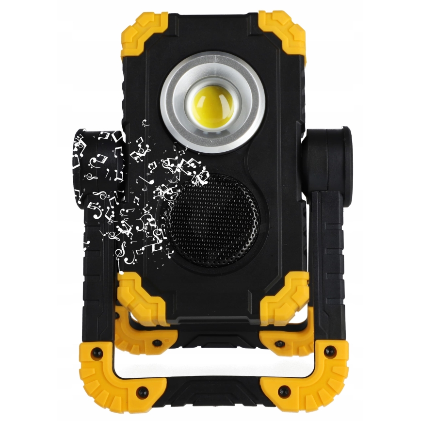 LED punjivi reflektor sa zvučnikom i funkcijom powerbanke LED/10W/5V 4400 mAh IP44 crna/žuta