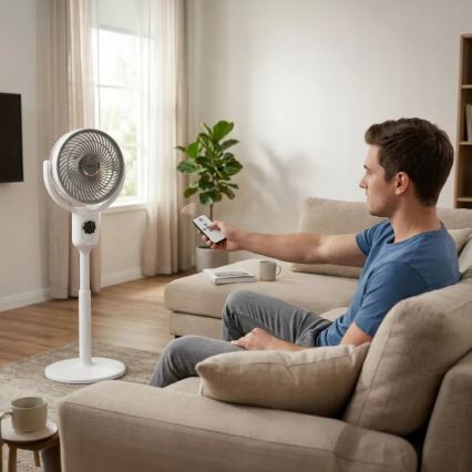 LED Punjivi podni ventilator sa LED osvetljenjem LED/4,8W/5V USB 7200 mAh beli + daljinski upravljač
