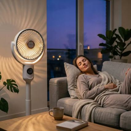 LED Punjivi podni ventilator sa LED osvetljenjem LED/4,8W/5V USB 7200 mAh beli + daljinski upravljač