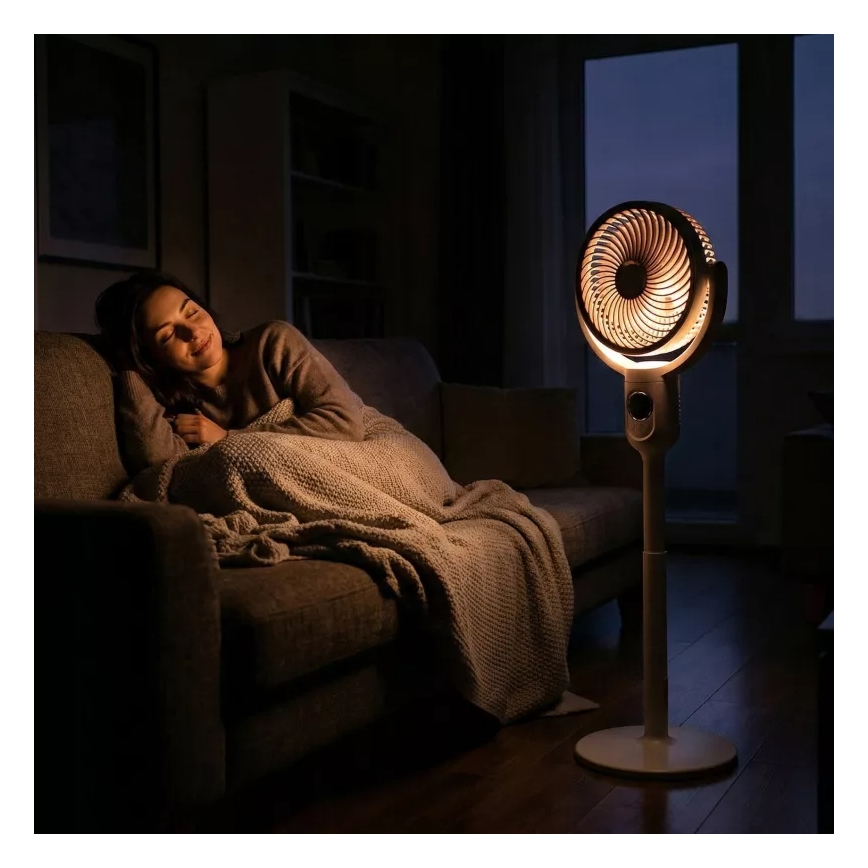 LED Punjivi podni ventilator sa LED osvetljenjem LED/4,8W/5V USB 7200 mAh beli + daljinski upravljač