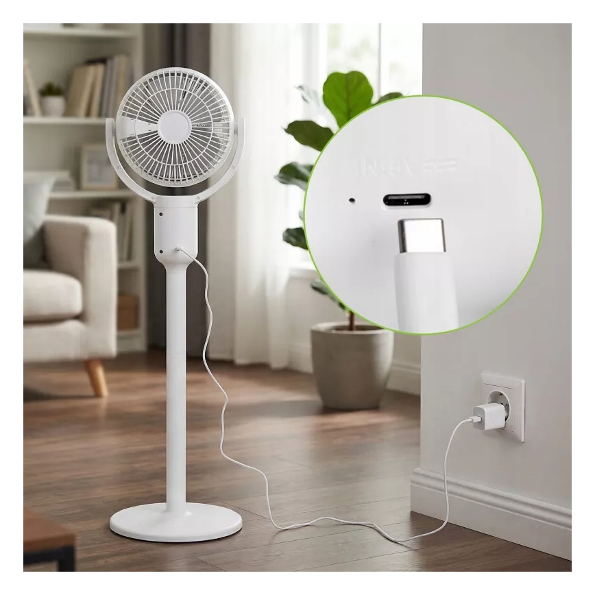 LED Punjivi podni ventilator sa LED osvetljenjem LED/4,8W/5V USB 7200 mAh beli + daljinski upravljač