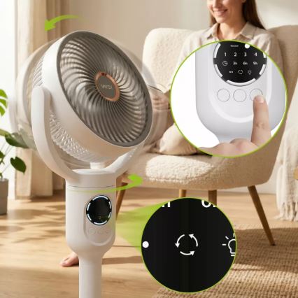 LED Punjivi podni ventilator sa LED osvetljenjem LED/4,8W/5V USB 7200 mAh beli + daljinski upravljač