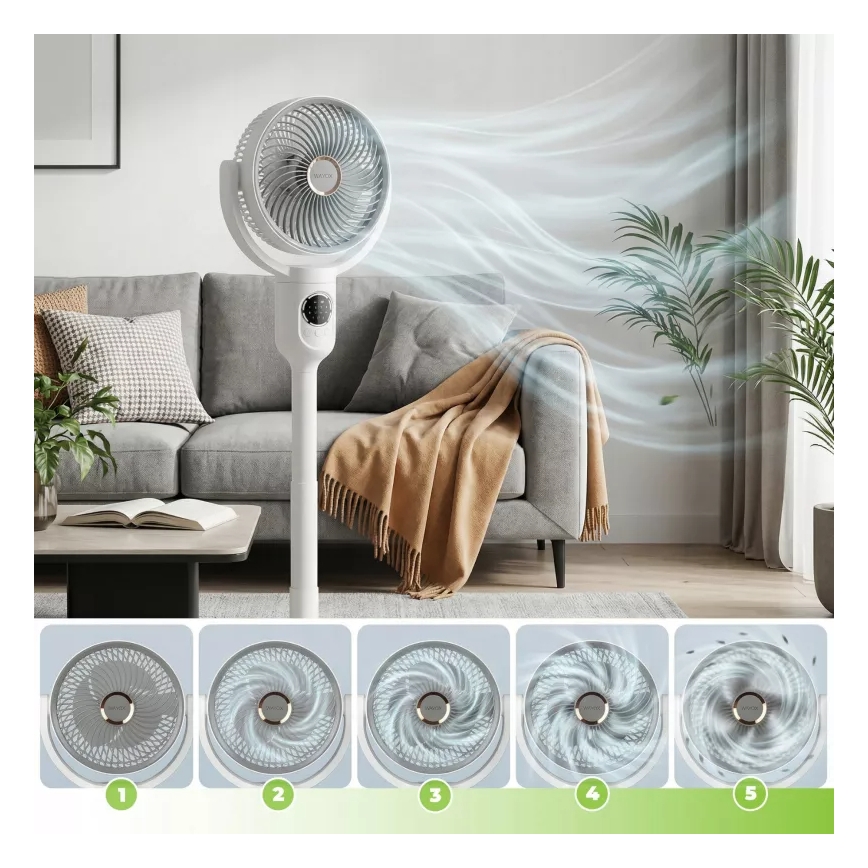 LED Punjivi podni ventilator sa LED osvetljenjem LED/4,8W/5V USB 7200 mAh beli + daljinski upravljač
