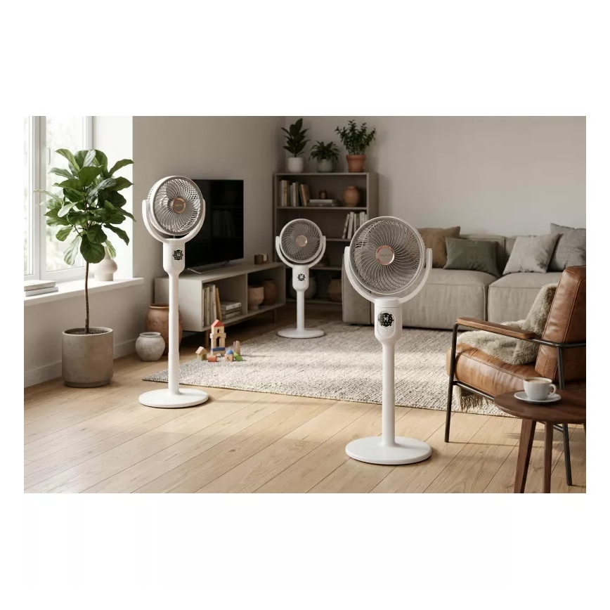 LED Punjivi podni ventilator sa LED osvetljenjem LED/4,8W/5V USB 7200 mAh beli + daljinski upravljač