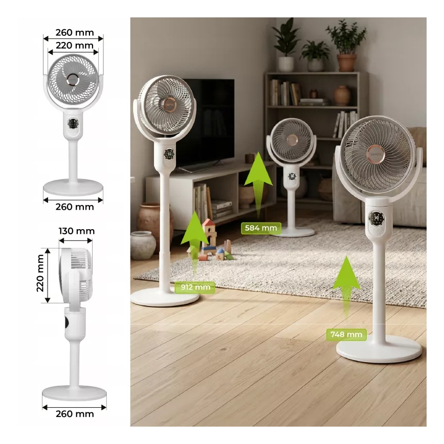 LED Punjivi podni ventilator sa LED osvetljenjem LED/4,8W/5V USB 7200 mAh beli + daljinski upravljač