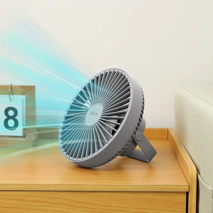 LED punjivi stoni ventilator sa LED osvetljenjem, 2W/5V USB, 2400 mAh, siva