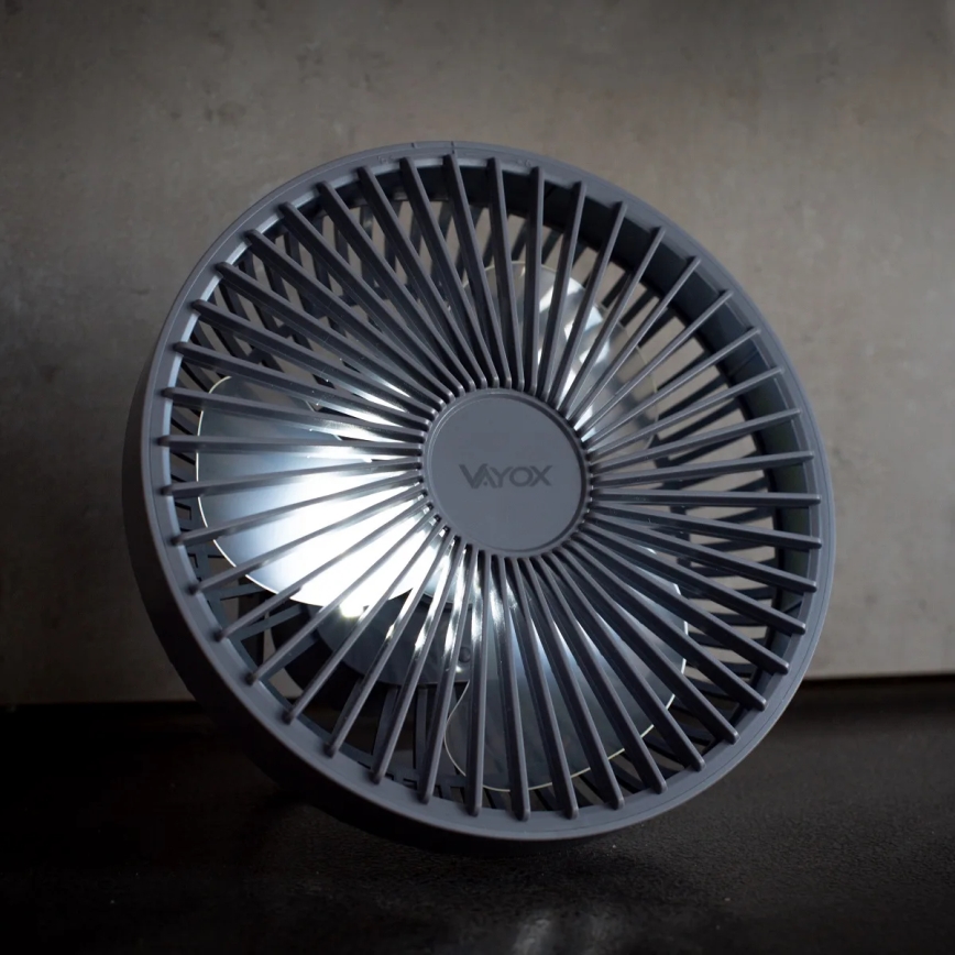 LED punjivi stoni ventilator sa LED osvetljenjem, 2W/5V USB, 2400 mAh, siva