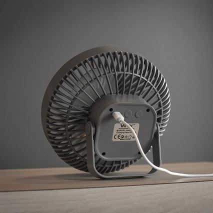 LED punjivi stoni ventilator sa LED osvetljenjem, 2W/5V USB, 2400 mAh, siva