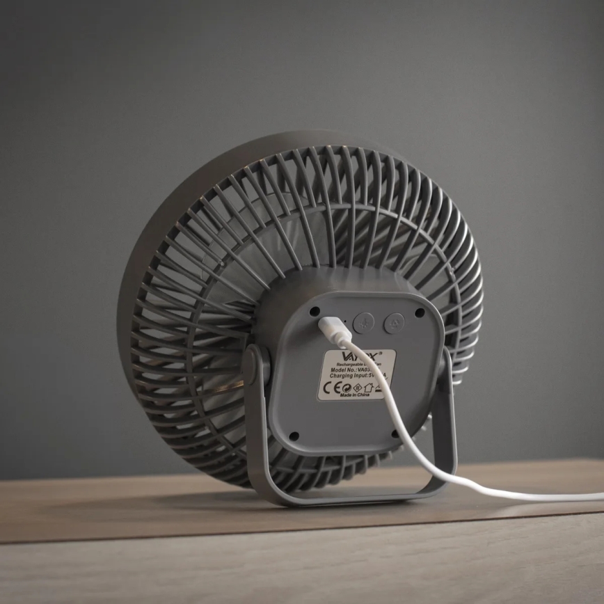 LED punjivi stoni ventilator sa LED osvetljenjem, 2W/5V USB, 2400 mAh, siva