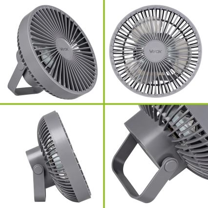 LED punjivi stoni ventilator sa LED osvetljenjem, 2W/5V USB, 2400 mAh, siva