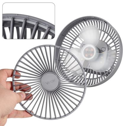 LED punjivi stoni ventilator sa LED osvetljenjem, 2W/5V USB, 2400 mAh, siva